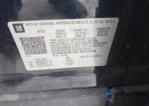 2020 Chevrolet Equinox Fwd Ls z USA, uszkodzony, nr VIN 3GNAXHEV9LS515893